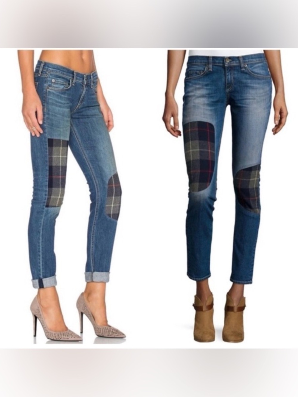 Rag & Bone Jeans The Dre Flannel plaid Patchwork denim jeans size 26 - Picture 2 of 13
